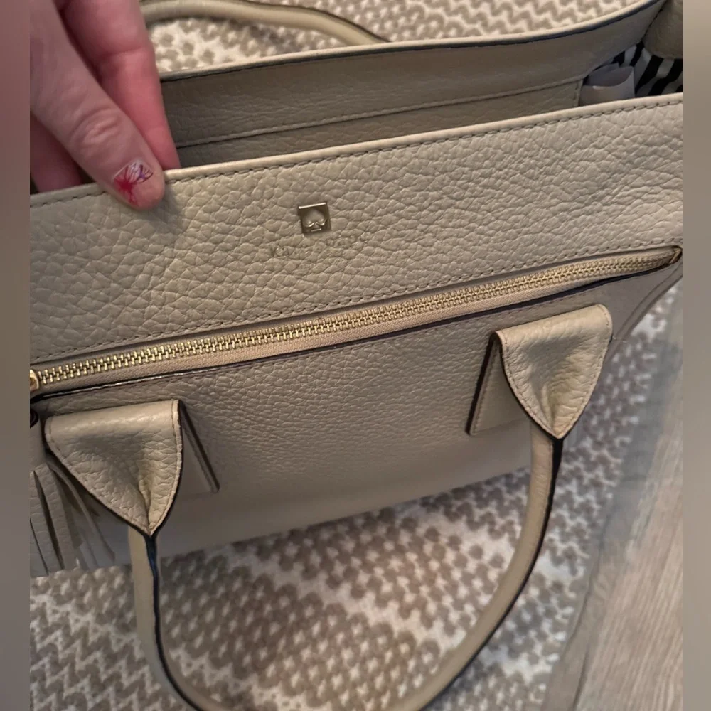 Kate Spade beige nude cream Leather Southport Avenue Lydia Satchel Purse Bag - Picture 7 of 16
